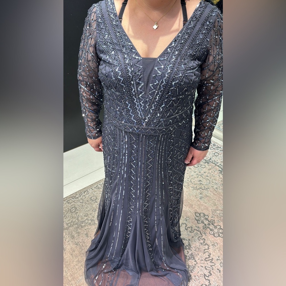 Elegant Gray Beaded Evening Gown